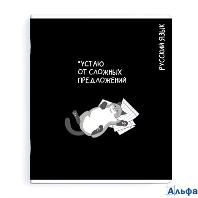 Тетрадь предметная 48 листов А5+ линия Коты мемы Русский язык выборочный твин УФ-лак, 60г/м2 69830 Феникс 16/48 РА-00020639 - фото 141707