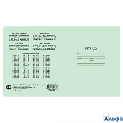 Тетрадь 24 листа А5 клетка Зеленая КБК РА-00020112 - фото 142598