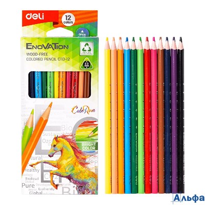 Карандаши цветные 12шт Enovation 3-гранные пластиковые EC113-12 1504246 Deli РА-00020181 - фото 142843