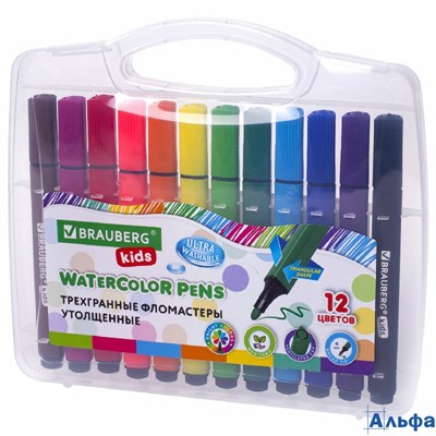 Фломастеры утолщ. 12 цв. Kidsв пласт.футляре Brauberg 152191 РА-00018005