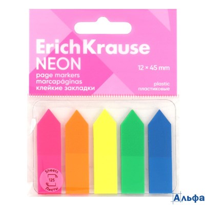 Закладки с липким краем пластик 12х45мм 25л 5цв Neon Arrows E.Krause 61555 РА-00020718