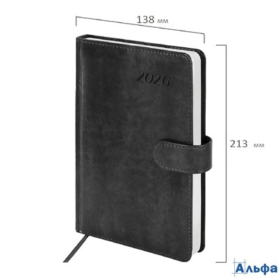 2026 Ежедневник датированный А5 138x213 мм Brauberg Legend под кожу застежка серый 117068 РА-00021795