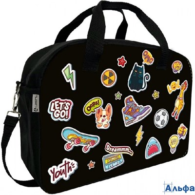 Сумка спортивная и для внеклассных занятий А4 37х27х15см Стикеры с ручками + плечевой ремень DC0055- РА-00021824