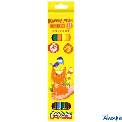 Карандаши цветные двухсторонние 6шт/12цв шестигранные Каляка-Маляка КДКМ12 РА-00016834