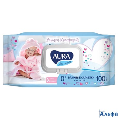Влажные салфетки Aura Ultra Comfort детские гипоаллергенные 100 шт. 1226211 РА-00021875