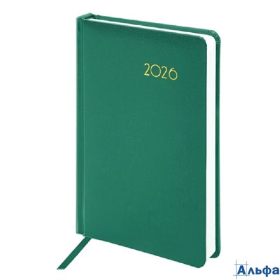Ежедневник датированный 2026 А5 138x213 мм Brauberg Select балакрон зеленый 117083 РА-00021968