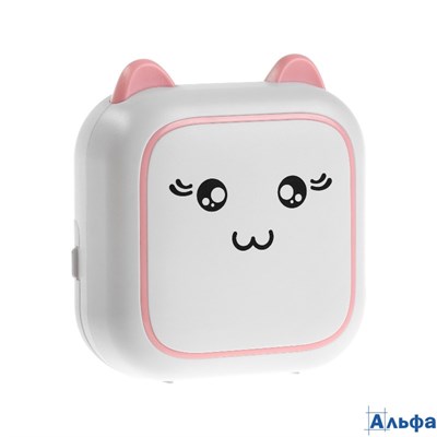 Детский мини принтер для печати с телефона Кот модель LPR-19 кабель Туре-С розово-белый 10486153 РА-00021264