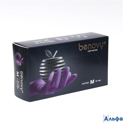 Перчатки нитриловые смотровые 50 пар (100 шт.) размер M
(средний) BENOVY Nitrile Chlorinated РА-00020316