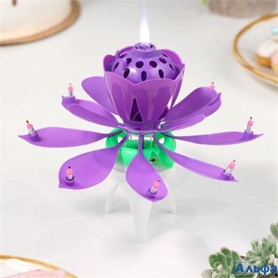 Свеча для торта музыкальная Тюльпан крутящаяся фиолетовая 14,5×6 см 2919692 РА-00019248