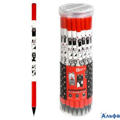 Карандаш чернографитный HB Черно-белые коты круглый заточенный 70081 Феникс 36 1800 РА-00021454