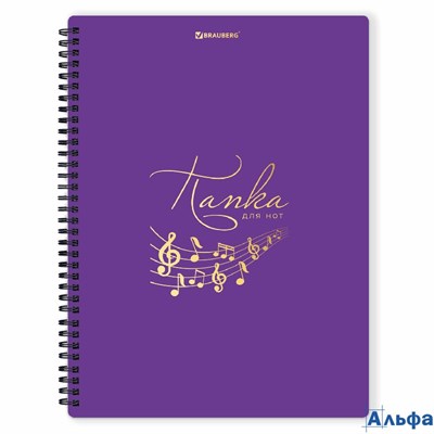 Папка-тетрадь для нот А4 20 вкладышей на 40 страниц на гребне пластик фиолетовая Brauberg 404645 РА-00022003