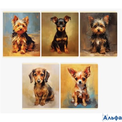 Тетрадь А5 96л клетка скрепка мелов.картон Декоративные собачки 2 блок ВД-лак Green Island 15197/5 РА-00021754