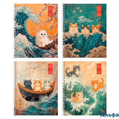 Тетрадь А5 48л клетка гребень мелов.картон Коты и море мат.лам. тиснение ассорти Хатбер 48Т5лтВ1гр РА-00021744