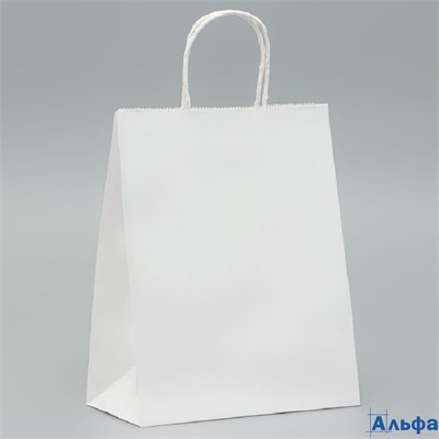 Пакет крафт без печати белый круглая ручка 22×12×25 см 2682918 РА-00022081