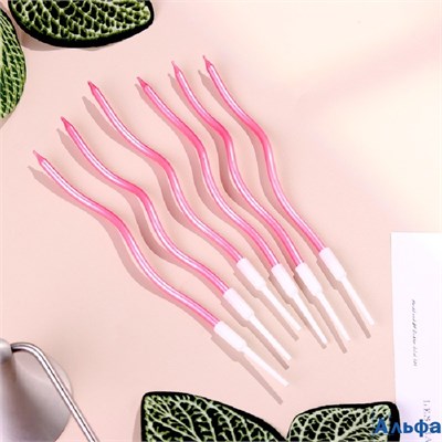 Свечи для торта витые Серпантин 6 шт. коктейльные розов. блик 7597550 РА-00022089