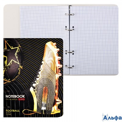 Тетрадь 80 листов А5 на кольцах клетка Мир футбола слим-картон с высечкой металлизированный картон в РА-00022118