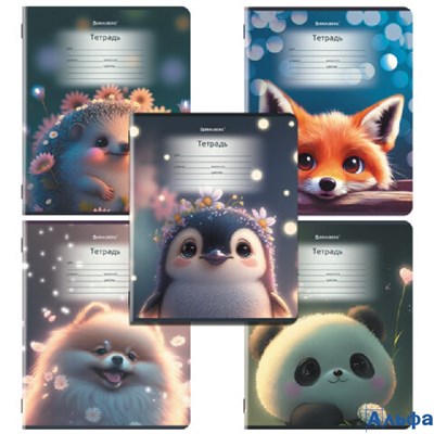 Тетрадь 12 л. косая линия обложка картон Зверушки Brauberg  107289 РА-00021308