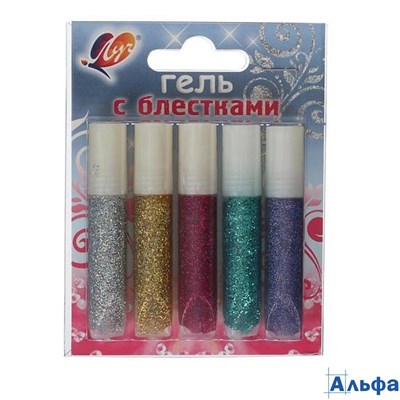 Гель оформительский 05цв. х 5мл с блестками 12с761-08 Луч РА000001837