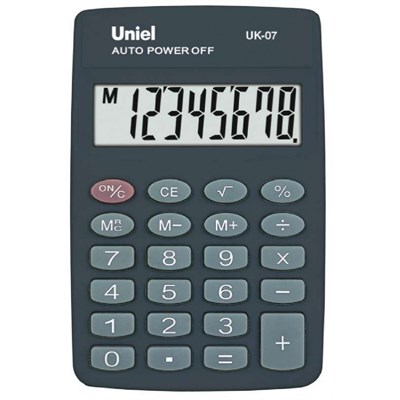 Калькулятор карманный 8 разряд. Серый UK-07K  Uniel РА-00013834