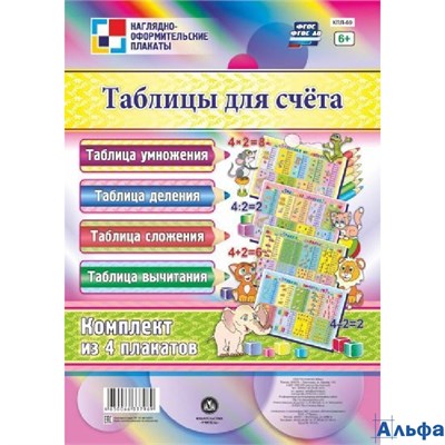 Набор плакатов А3 Таблицы для счета 4шт КПЛ-69 Учитель РА-00022447