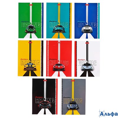 Блокнот А6 32л клетка скрепка Престижные гонки ассорти 8 дизайнов HATBER 32Б6лВ1 РА-00022348