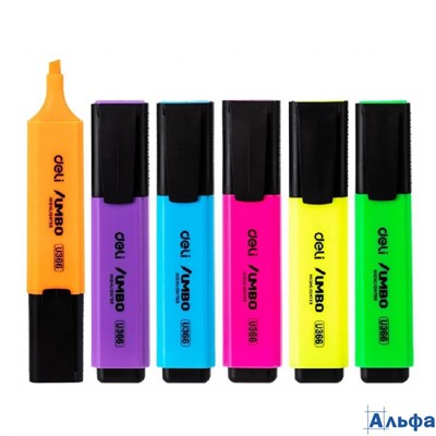 Текстовыделители набор 6цв 1-5мм скош/нак большой размер ассорти DELI EU366-MT РА-00022277