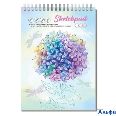 Скетчбук А5 40л гребень тв.обл. Гортензия блок 3 вида мат.лам. 80г/м2 ФЕНИКС+ 61567 РА-00022291