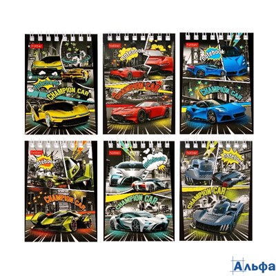 Блокнот А7 40л клетка гребень Авточемпион ассорти HATBER 40Б7В1гр РА-00022242