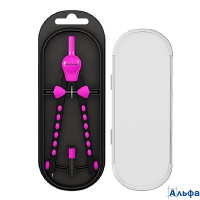 Циркуль металл 13,6см с грифелем Accent пласт.пенал розовый ERICH KRAUSE 61433 РА-00022279