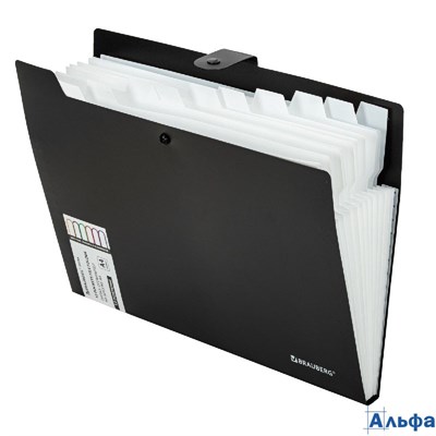 Папка-органайзер на кнопке 12 отделений Brauberg Extra А4 черная с белым 271930 РА-00022499