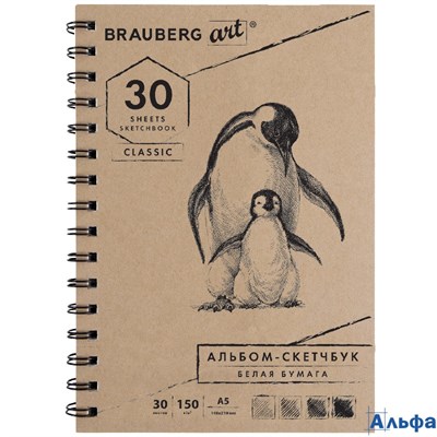 Блокнот 30л А5 гр.Скетчбук белая бумага 148х210мм 150г/м2 128950 BRAUBERG РА000030976