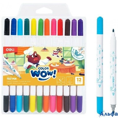 Фломастеры 12 цветов 2-сторонние вентилируемый колпачок смываемые 2073768 Deli 12 144 EC166-12 РА-00022548
