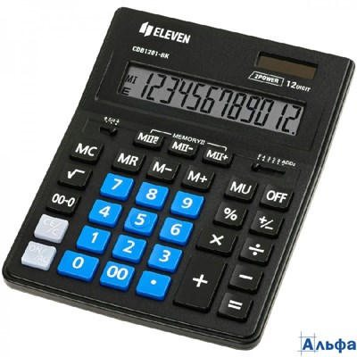 Калькулятор 12-разрядный 155х205х35 Business Line настольный, черный, синий, двойное питание CDB1201 РА-00022899