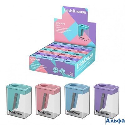 Точилка пластиковая 1 отверстие с контейнером City Mini Pastel ассорти 61277 ErichKrause РА-00022890