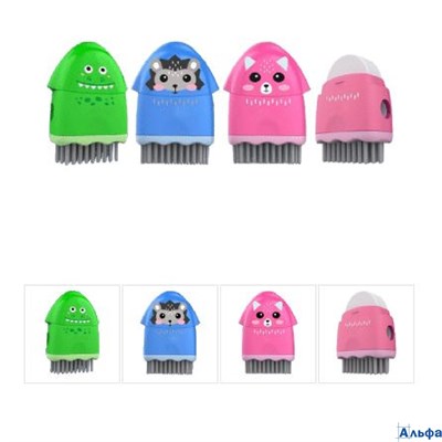 Точилка 1отв. пласт. Animals + ластик и кисть deVENTE 8031101 РА-00013658