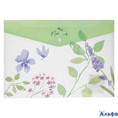 Папка с кнопкой пластик А4 1отд. пл.180мкм Natural blue flowers Хатбер AKk4_33478 РА-00023106