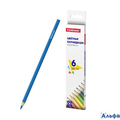 Карандаши цветные 6цв 6-гран. дерево Basic карт.уп. Erich Krause 50528 РА-00023036