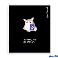 Тетрадь предметная 48 листов А5+ клетка Коты мемы География выборочный твин УФ-лак, 60г/м2 69825 Феникс 16/48 РА-00020635