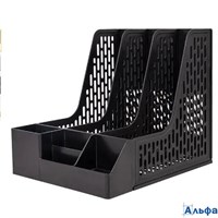 Лоток вертикальный 3 секции сборный 253х320х275мм черный пластик 2053194 Deli E9847-BK РА-00020706