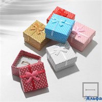 Коробочка подарочная под кольцо/серьги Горошек с бантом 4.5×4.5 микс вставка белая 1150931 РА-00020825