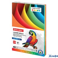 Бумага цветная А4 80 г/м2, 250 л., (5 цветов х 50 л.) интенсив, для офисной техники 112464 Brauberg РА-00016103