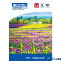 Бумага для акварели А2 10 л. 200 г/м2 400х590 мм Brauberg Луг 111062 РА-00019673