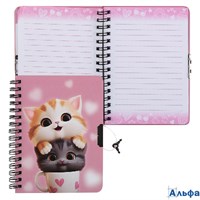 Книжка записная А6 60л линия гребень тв.обл. Cute cats с замком Кокос 242393 РА-00021057