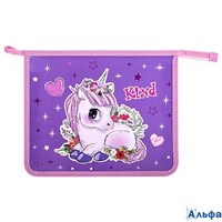 Папка для тетрадей А5 1 отделение пластик на молнии Happy Unicorn Пифагор 272199 РА-00020952