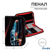 Пенал 1 секция 140 х 210 х 40 мм откидной карман и косметичка тканевый Calligrata TOP Content Крутая тачка РА-00020335