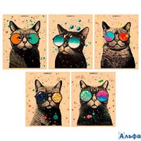 Тетрадь А5 48л клетка скрепка мелов.картон Коты в очках крафт ассорти ACADEMY STYLE 14112/5 РА-00021667