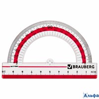 Транспортир 10 см 180 гр пласт. проз. с выделенной шкалой Brauberg Crystal 210292 РА-00021819
