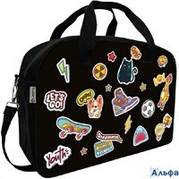 Сумка спортивная и для внеклассных занятий А4 37х27х15см Стикеры с ручками + плечевой ремень DC0055- РА-00021824