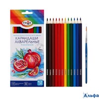 Карандаши цветные акварельные 12шт Классические 6-гранные заточенные с кисточкой картонная упаковка  РА-00021456