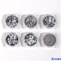 Набор для декора в пластиковом органайзере 6 баночек цвет серебристый 3539283 РА-00022039